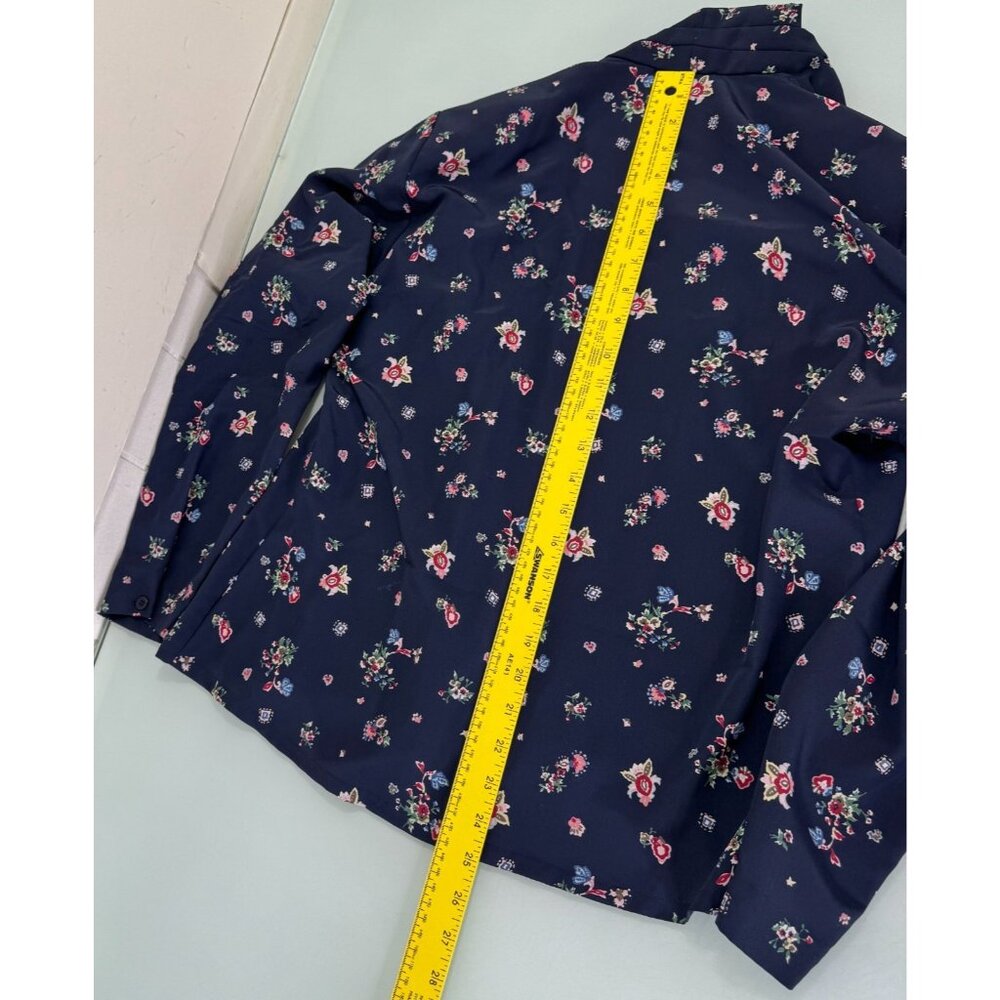 Pendleton Double Breasted Blouse Size LP 12 Petite Floral Shoulder Pads Navy - Picture 6 of 10